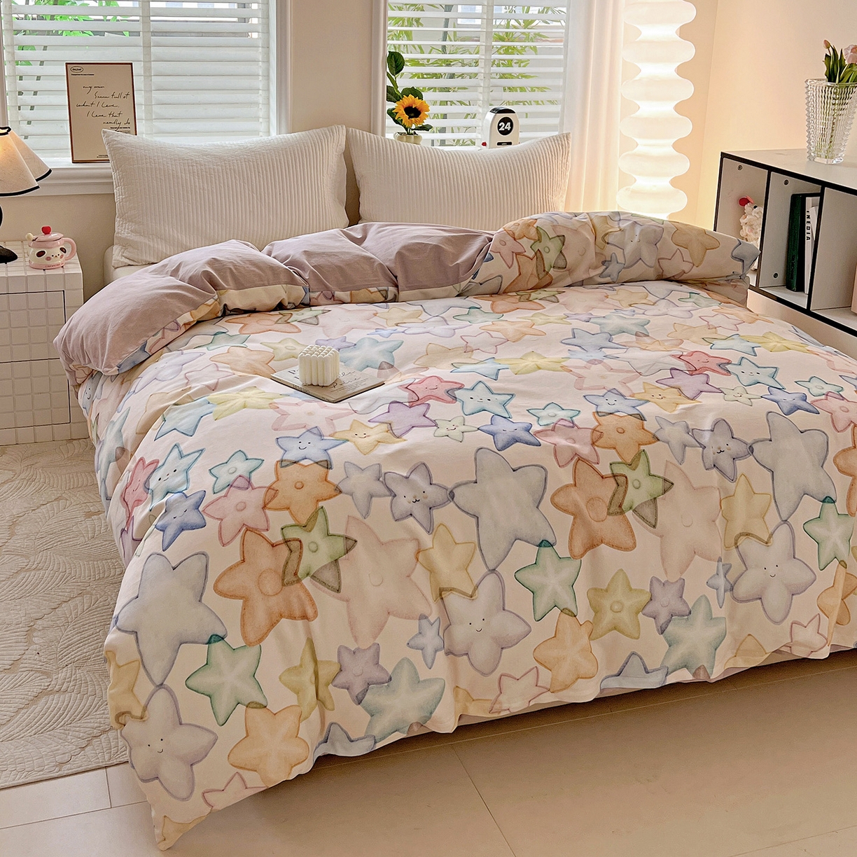 91家纺网 家纺一手货源 找家纺 依庭 2025新款高克重全棉纯棉磨毛印花四件套 星晚-粉