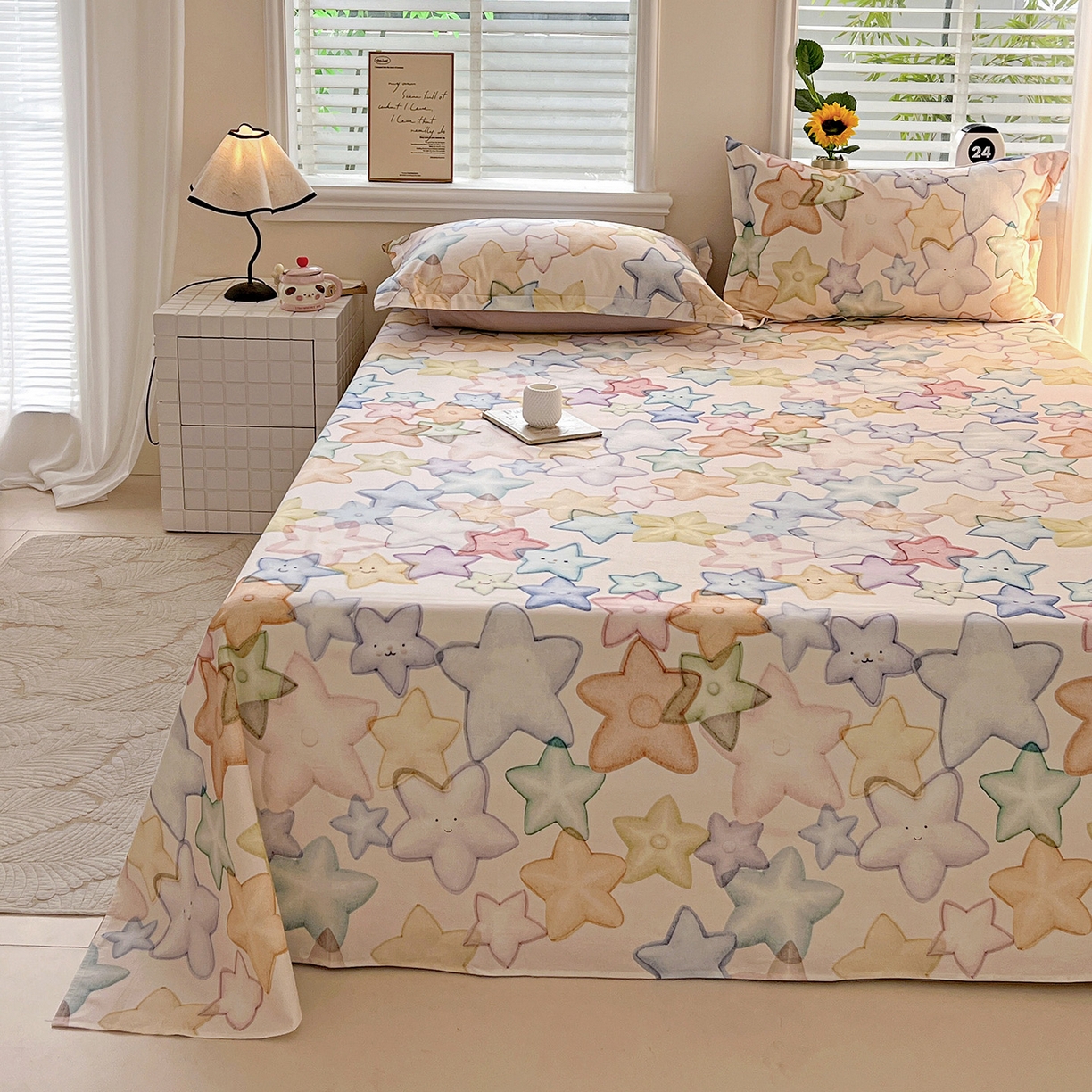 91家纺网 家纺一手货源 找家纺 依庭 2025新款高克重全棉纯棉磨毛印花四件套 星晚-粉