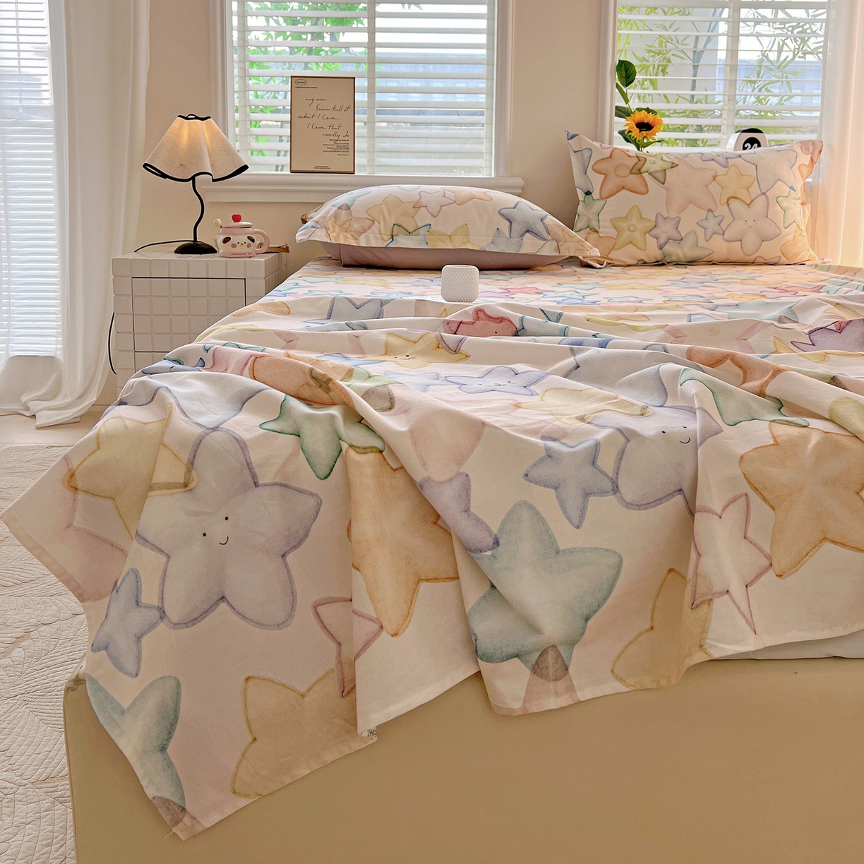 91家纺网 家纺一手货源 找家纺 依庭 2025新款高克重全棉纯棉磨毛印花四件套 星晚-粉