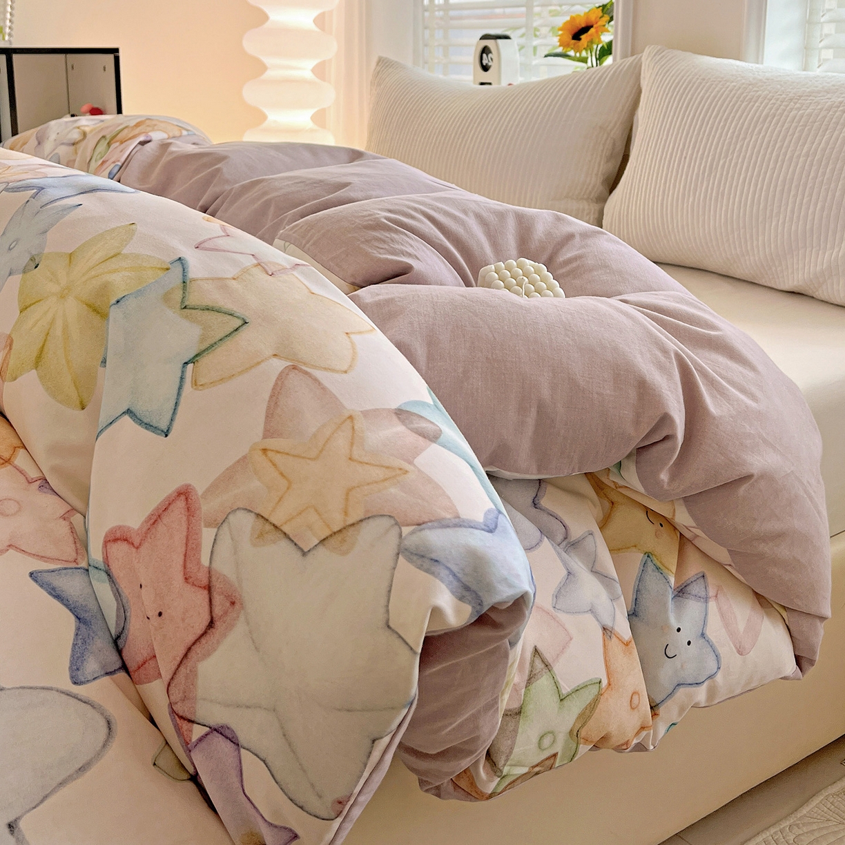 91家纺网 家纺一手货源 找家纺 依庭 2025新款高克重全棉纯棉磨毛印花四件套 星晚-粉