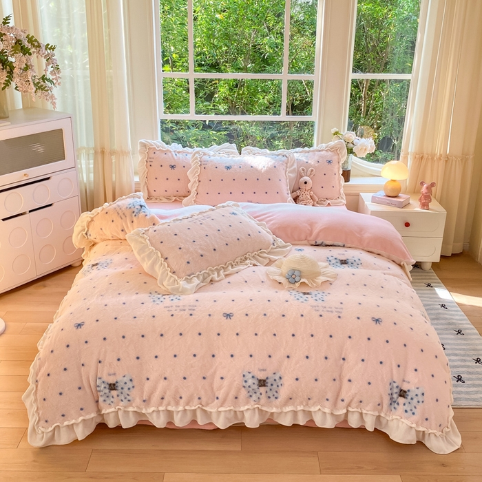 91家纺网 家纺一手货源 找家纺 （总）米可 2025新款兔毛绒花边牛奶绒四件套