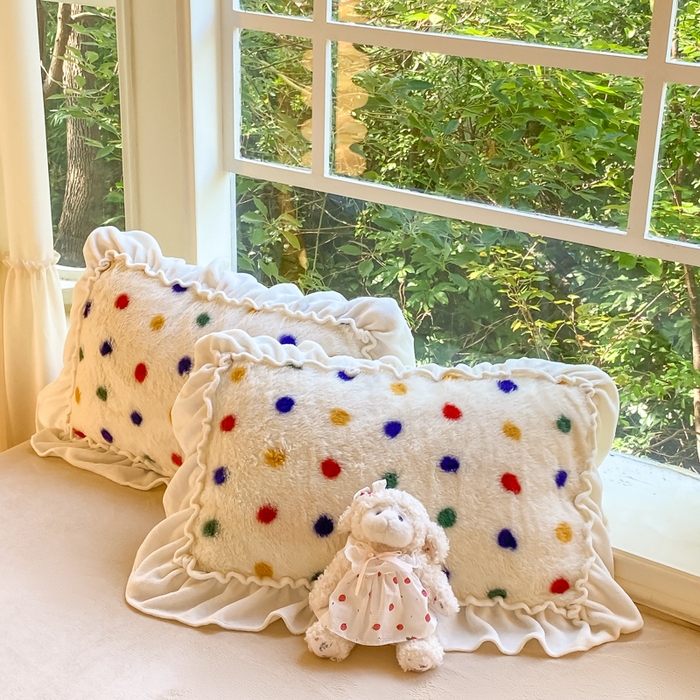 91家纺网 家纺一手货源 找家纺 米可 2025新款兔毛绒花边牛奶绒四件套 彩色波点