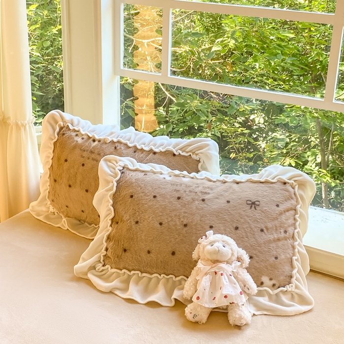 91家纺网 家纺一手货源 找家纺 米可 2025新款兔毛绒花边牛奶绒四件套 可爱蝴蝶结-咖