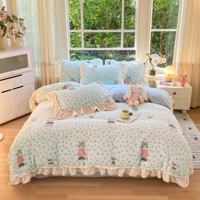 米可 2025新款兔毛绒花边牛奶绒四件套 梦幻女孩