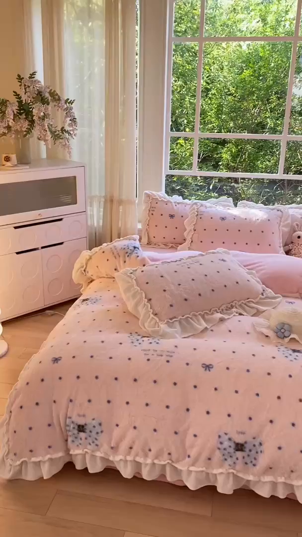 91家纺网 家纺一手货源 找家纺 （总）米可 2025新款兔毛绒花边牛奶绒四件套