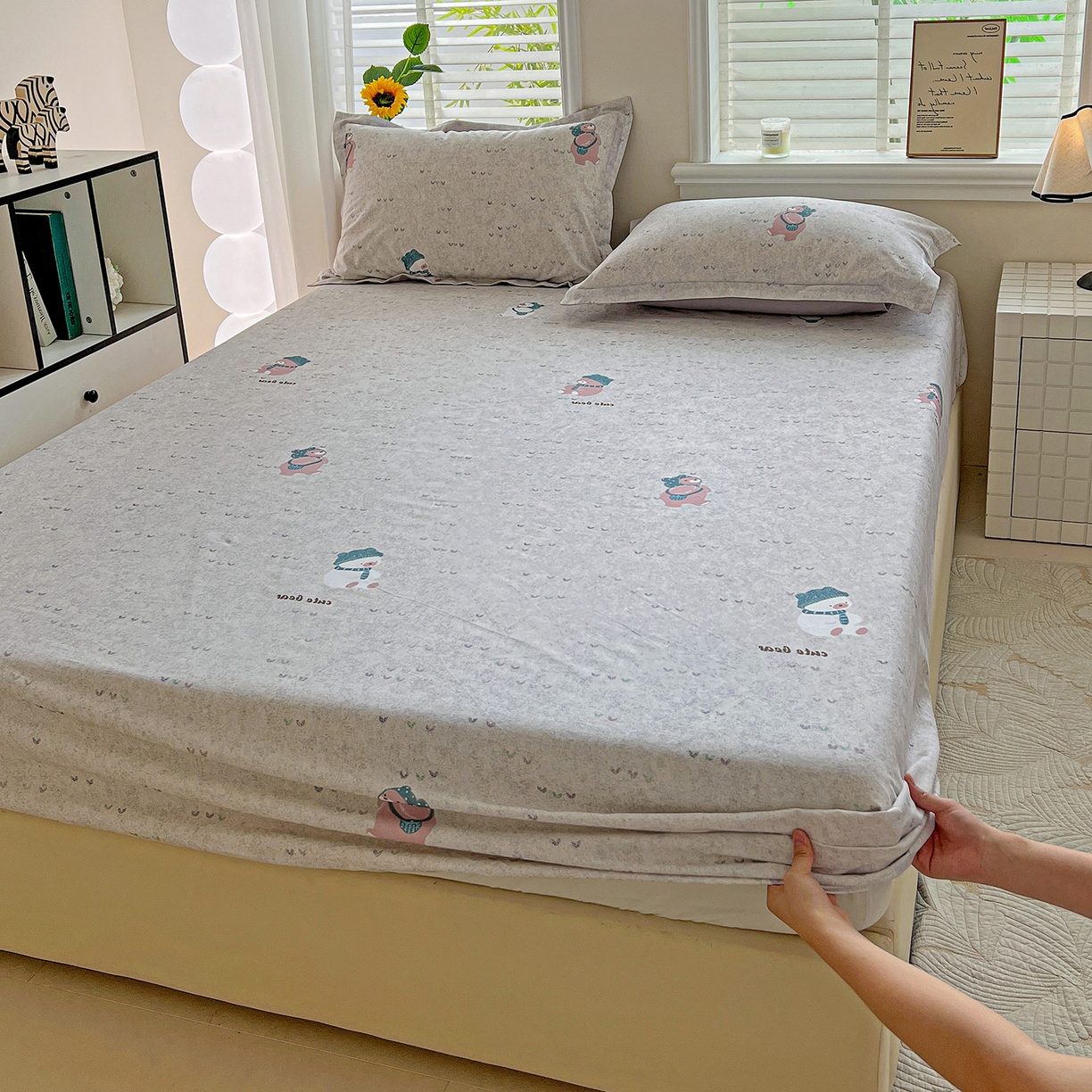 91家纺网 家纺一手货源 找家纺 依庭 2025新款高克重全棉纯棉磨毛印花四件套 幸福小熊