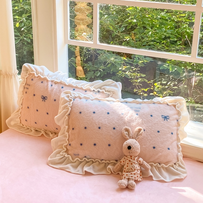 91家纺网 家纺一手货源 找家纺 米可 2025新款兔毛绒花边牛奶绒四件套 可爱蝴蝶结-粉