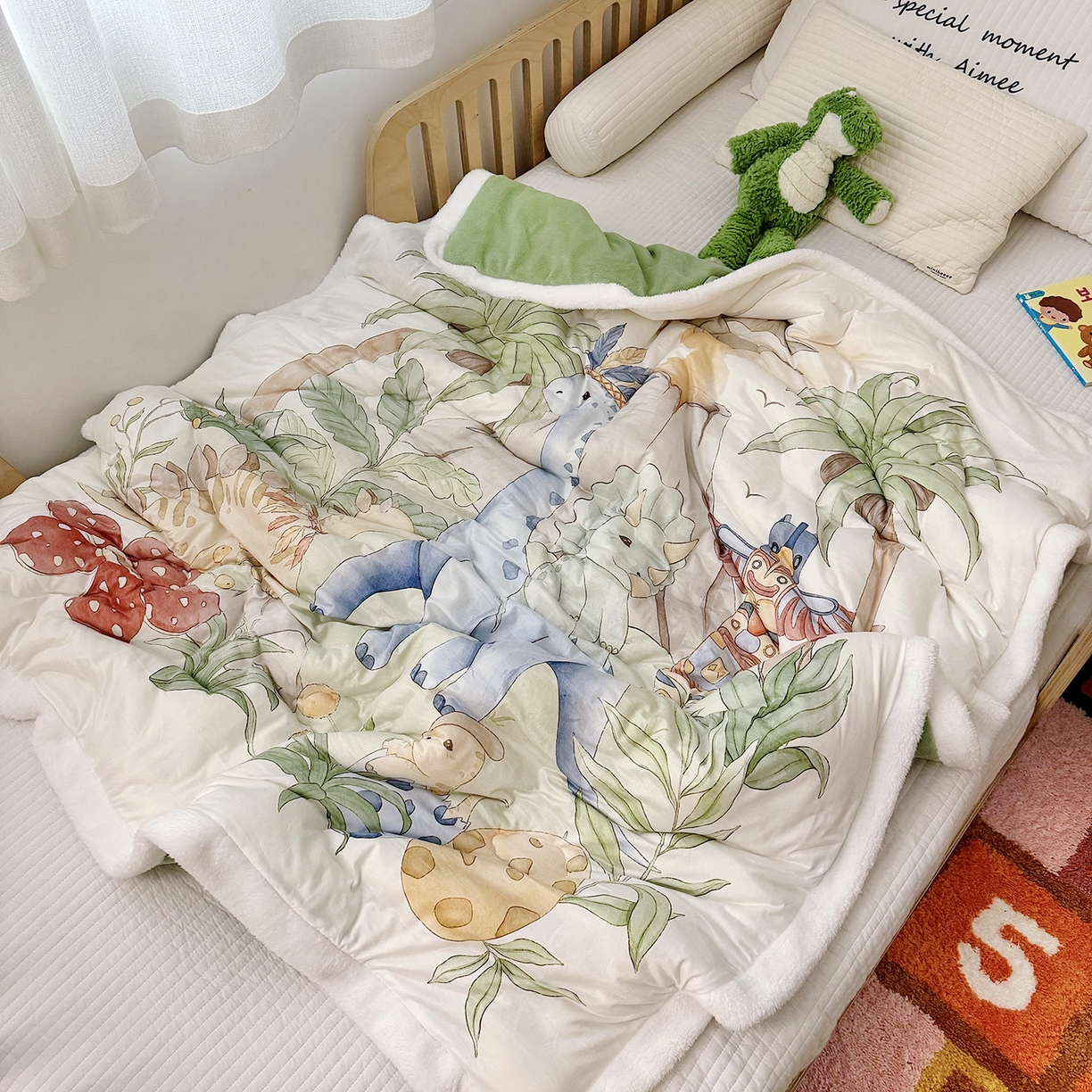 91家纺网 家纺一手货源 找家纺 荷马之梦 2025新款A类针织棉牛奶绒大豆纤维春秋被冬被儿童被芯幼儿园被子-奶芙系列 奶芙-恐龙部落