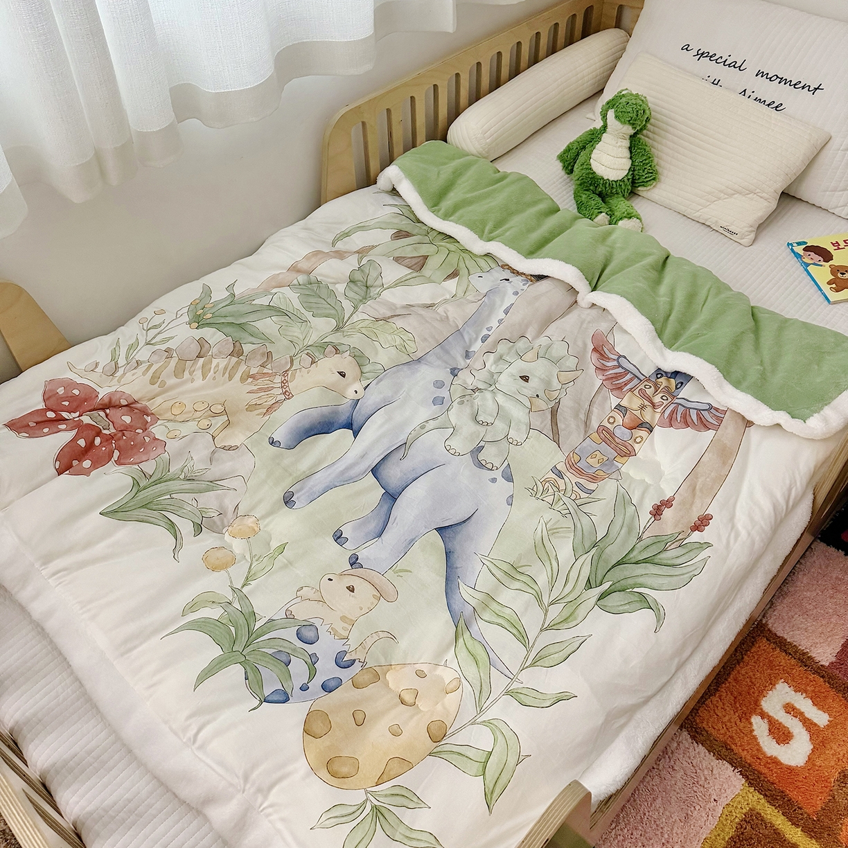 91家纺网 家纺一手货源 找家纺 荷马之梦 2025新款A类针织棉牛奶绒大豆纤维春秋被冬被儿童被芯幼儿园被子-奶芙系列 奶芙-恐龙部落