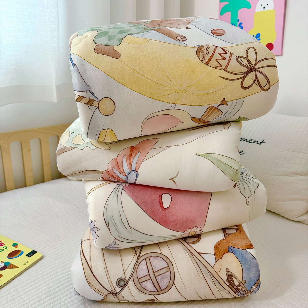 91家纺网 家纺一手货源 找家纺 荷马之梦 2025新款A类针织棉牛奶绒大豆纤维春秋被冬被儿童被芯幼儿园被子-奶芙系列 组合图