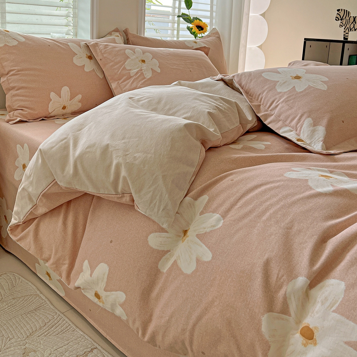 91家纺网 家纺一手货源 找家纺 依庭 2025新款高克重全棉纯棉磨毛印花四件套 寻悦-桔