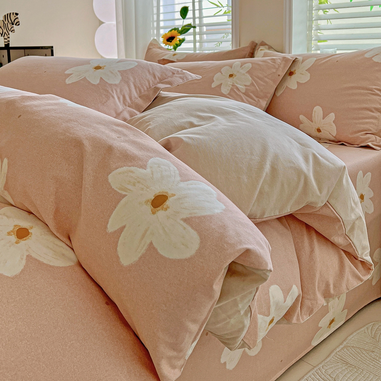 91家纺网 家纺一手货源 找家纺 依庭 2025新款高克重全棉纯棉磨毛印花四件套 寻悦-桔