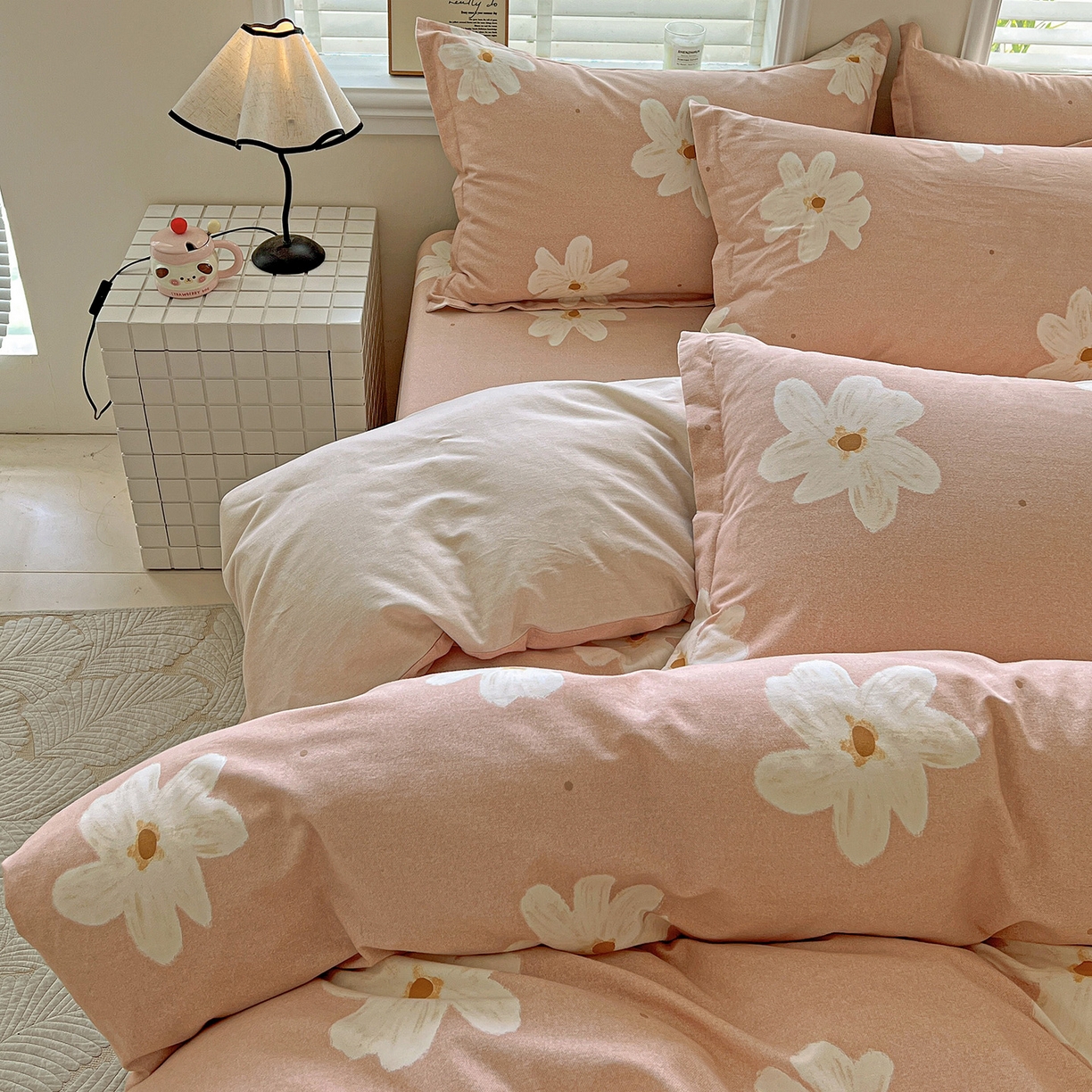 91家纺网 家纺一手货源 找家纺 依庭 2025新款高克重全棉纯棉磨毛印花四件套 寻悦-桔