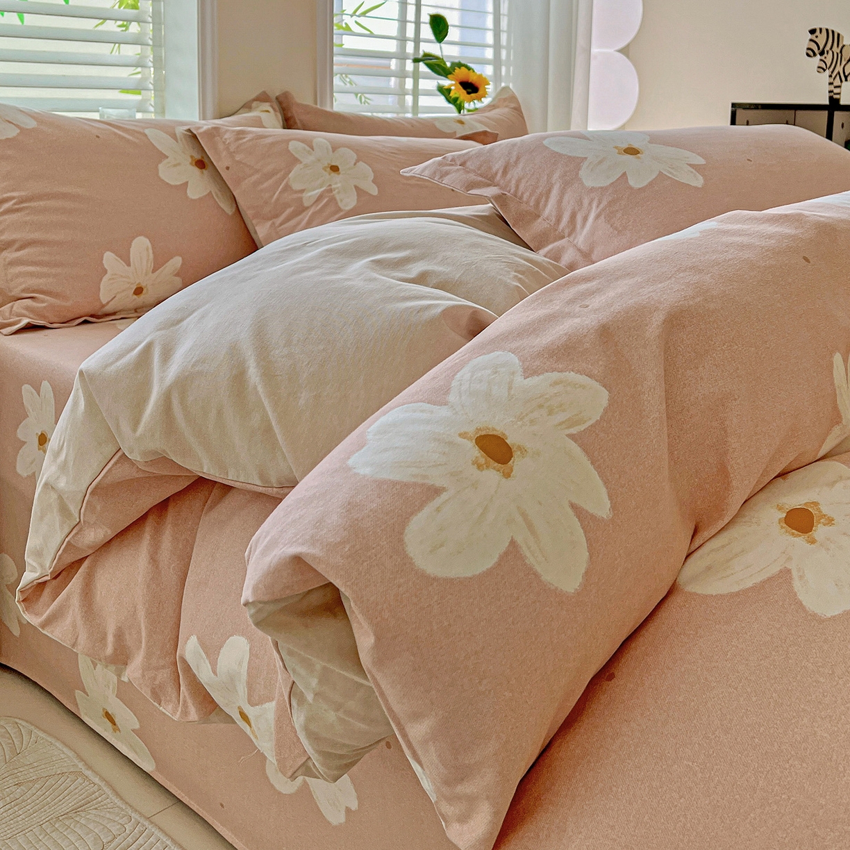 91家纺网 家纺一手货源 找家纺 依庭 2025新款高克重全棉纯棉磨毛印花四件套 寻悦-桔