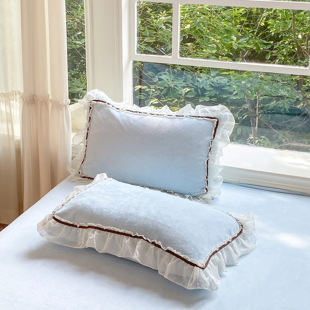 91家纺网 家纺一手货源 找家纺 二八年华 2025新款韩式花边款牛奶绒四件套 天蓝