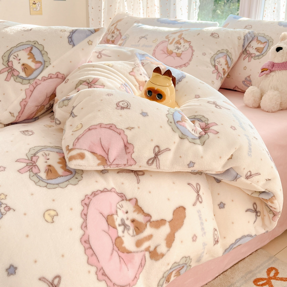 91家纺网 家纺一手货源 找家纺 麦伦家居 2025新款双面200g牛奶绒四件套 奶咖小喵