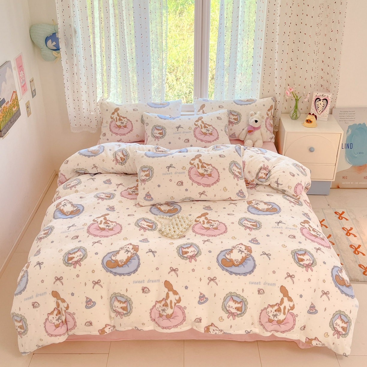 91家纺网 家纺一手货源 找家纺 麦伦家居 2025新款双面200g牛奶绒四件套 奶咖小喵