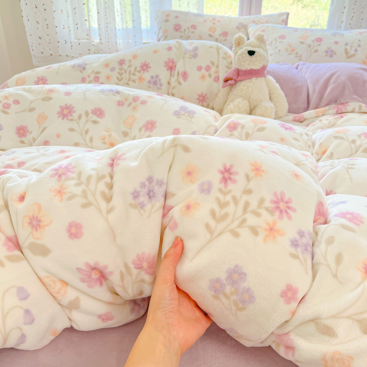 91家纺网 家纺一手货源 找家纺 麦伦家居 2025新款双面200g牛奶绒四件套 月下花影-米