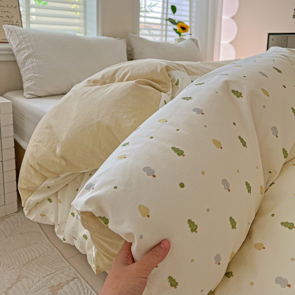 91家纺网 家纺一手货源 找家纺 依庭 2025新款高克重全棉纯棉磨毛印花四件套 叶叶情深