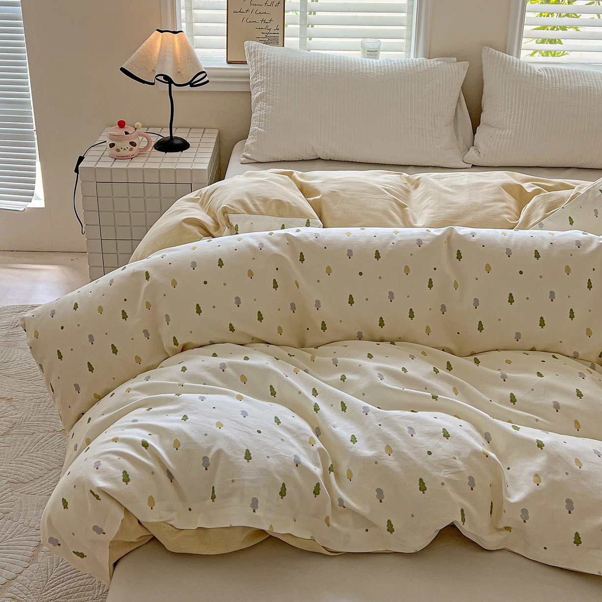 91家纺网 家纺一手货源 找家纺 依庭 2025新款高克重全棉纯棉磨毛印花四件套 叶叶情深