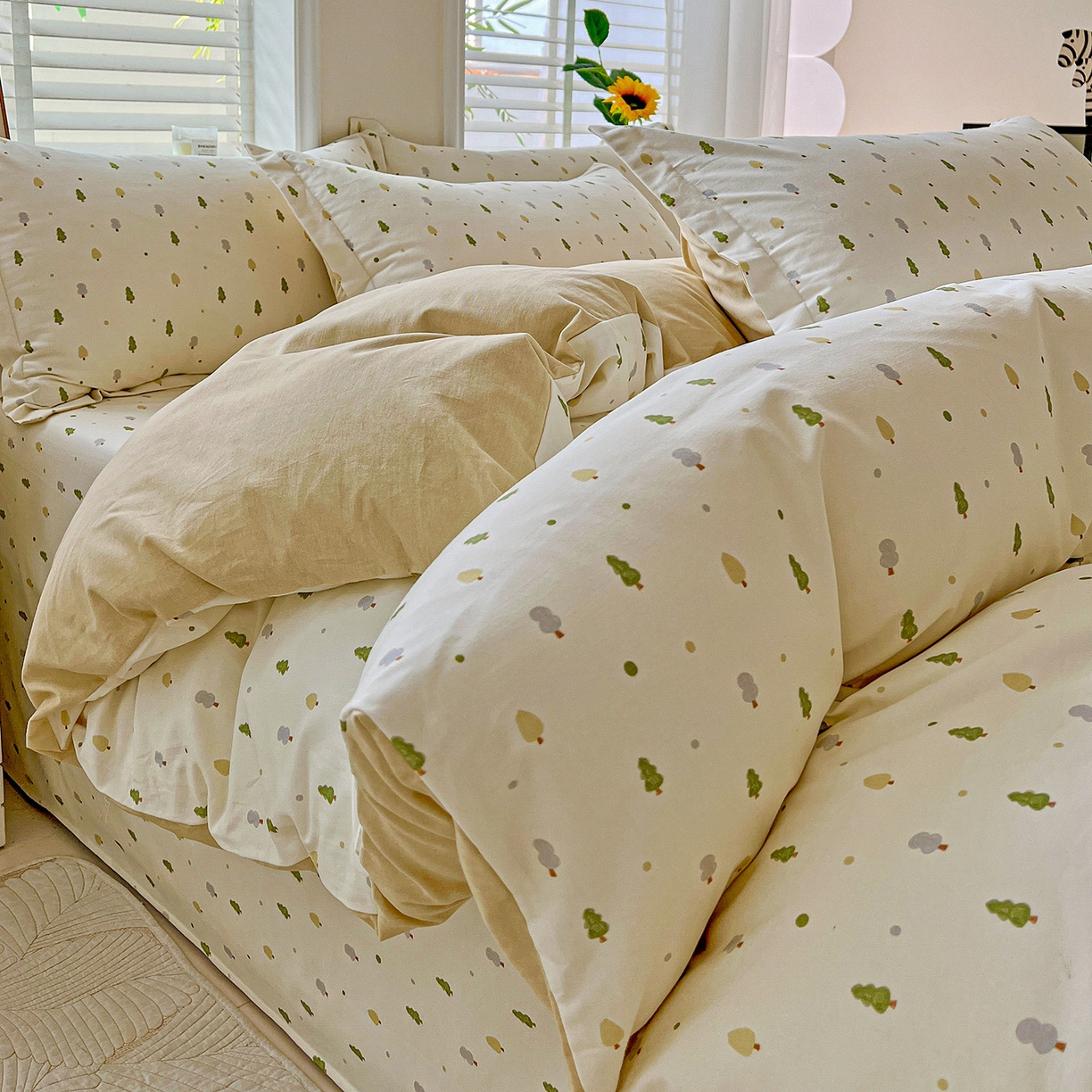 91家纺网 家纺一手货源 找家纺 依庭 2025新款高克重全棉纯棉磨毛印花四件套 叶叶情深