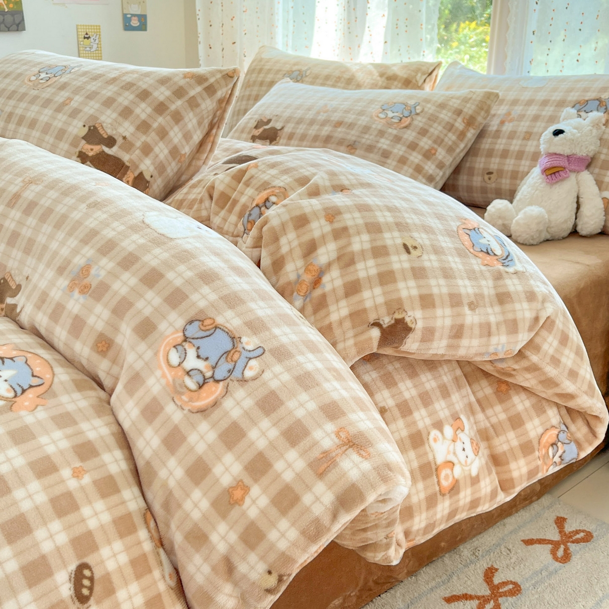 麦伦家居 2025新款双面200g牛奶绒四件套 甜梦乐园-咖