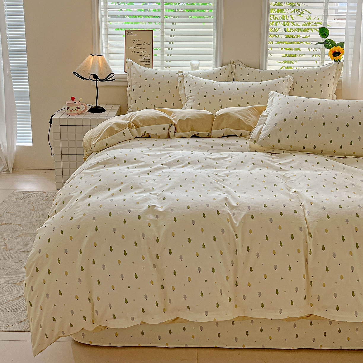 91家纺网 家纺一手货源 找家纺 依庭 2025新款高克重全棉纯棉磨毛印花四件套 叶叶情深