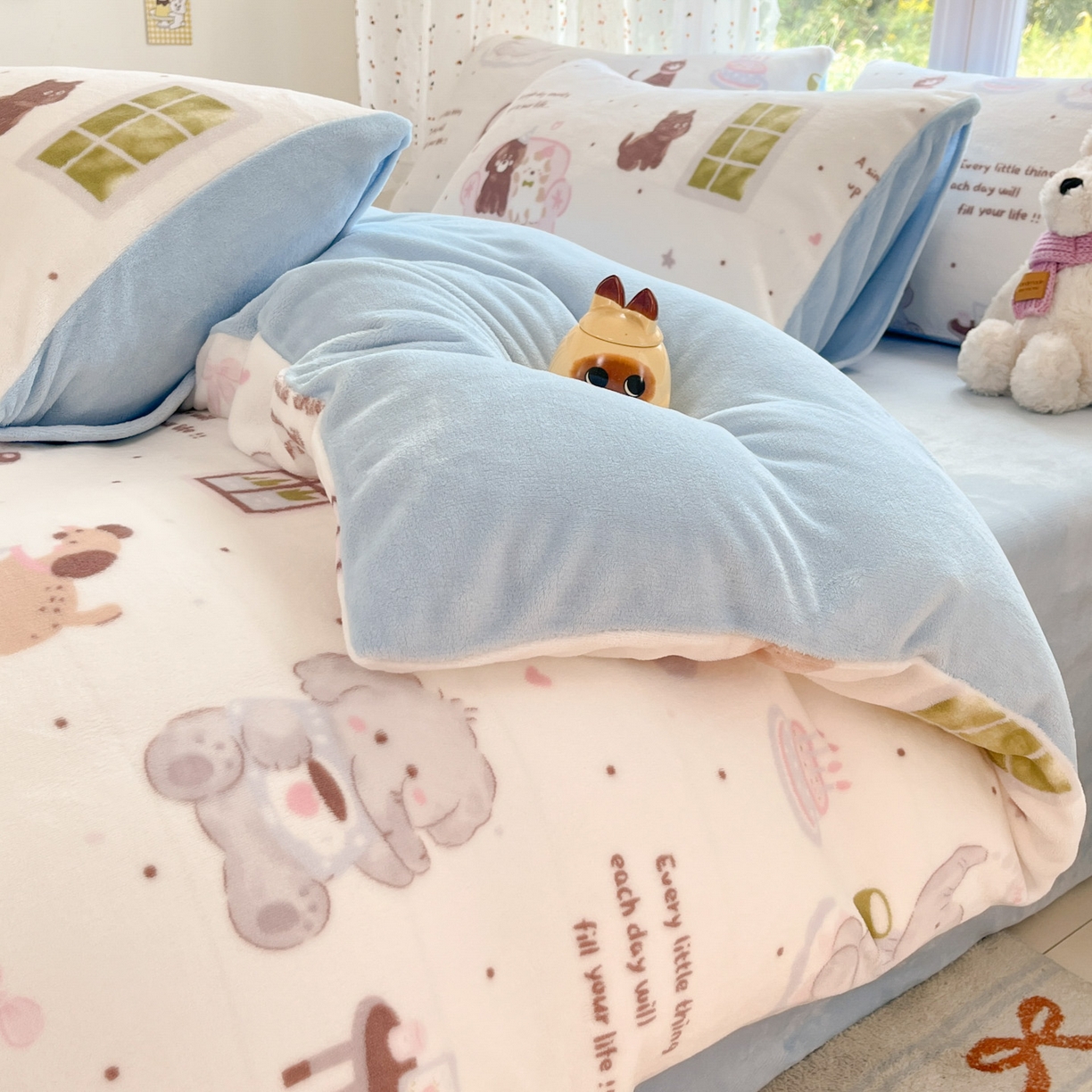 91家纺网 家纺一手货源 找家纺 麦伦家居 2025新款双面200g牛奶绒四件套 小象派对