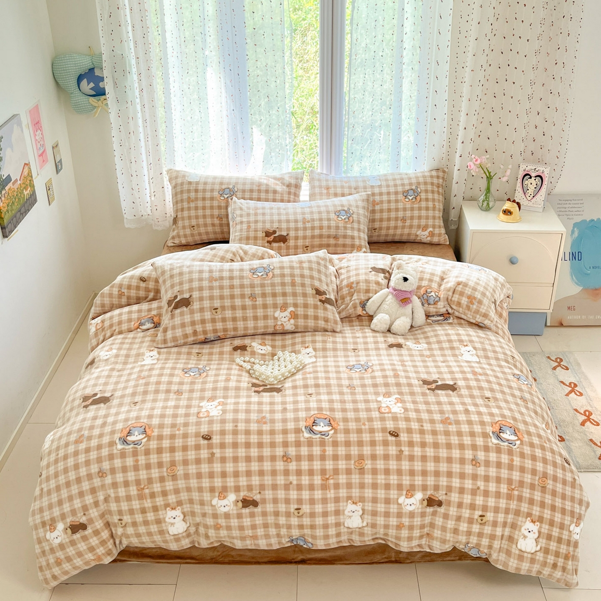 91家纺网 家纺一手货源 找家纺 麦伦家居 2025新款双面200g牛奶绒四件套 甜梦乐园-咖