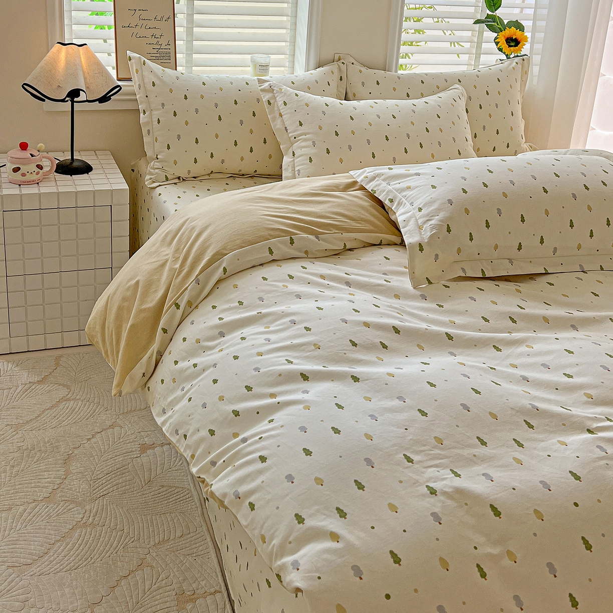 91家纺网 家纺一手货源 找家纺 依庭 2025新款高克重全棉纯棉磨毛印花四件套 叶叶情深