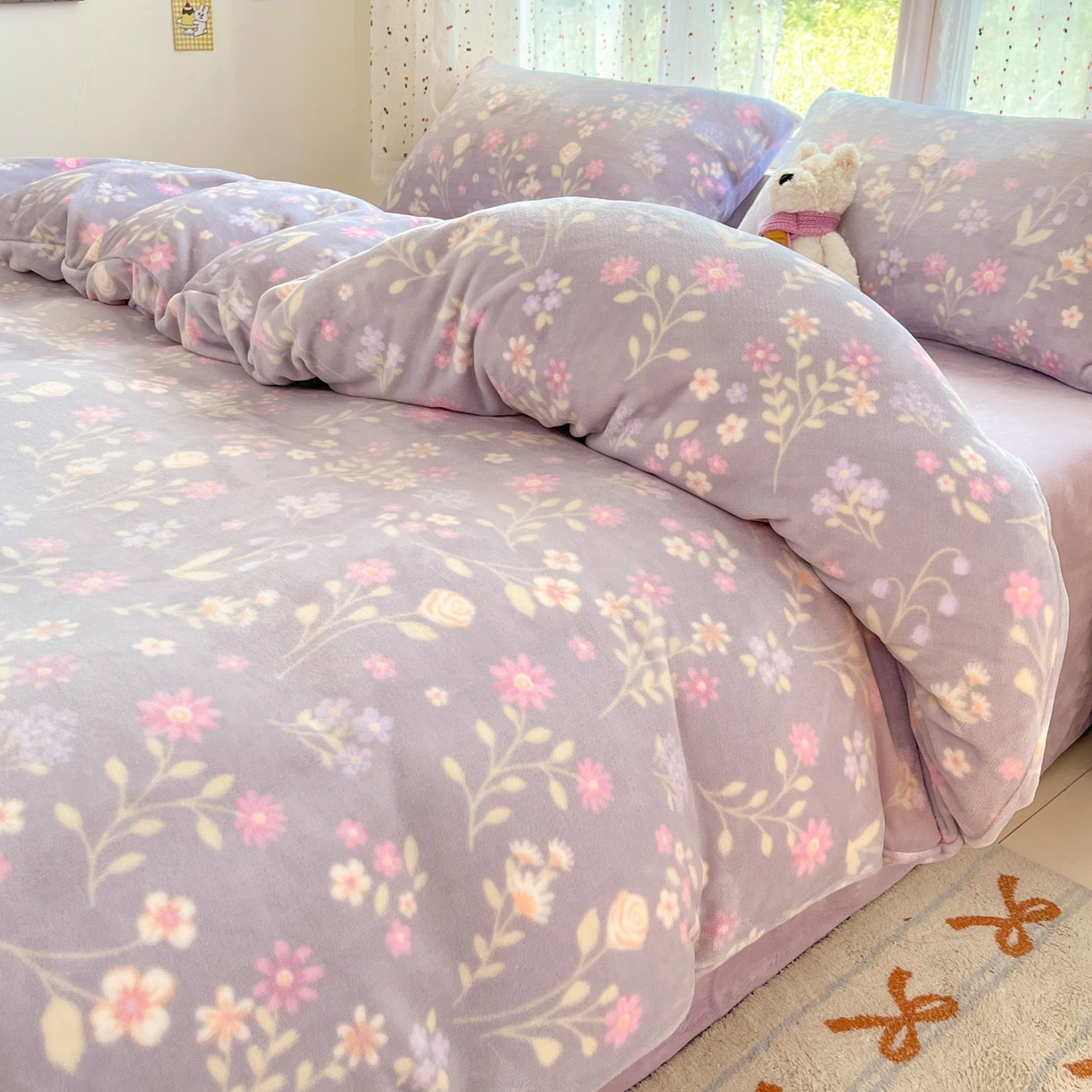 91家纺网 家纺一手货源 找家纺 麦伦家居 2025新款双面200g牛奶绒四件套 月下花影-紫