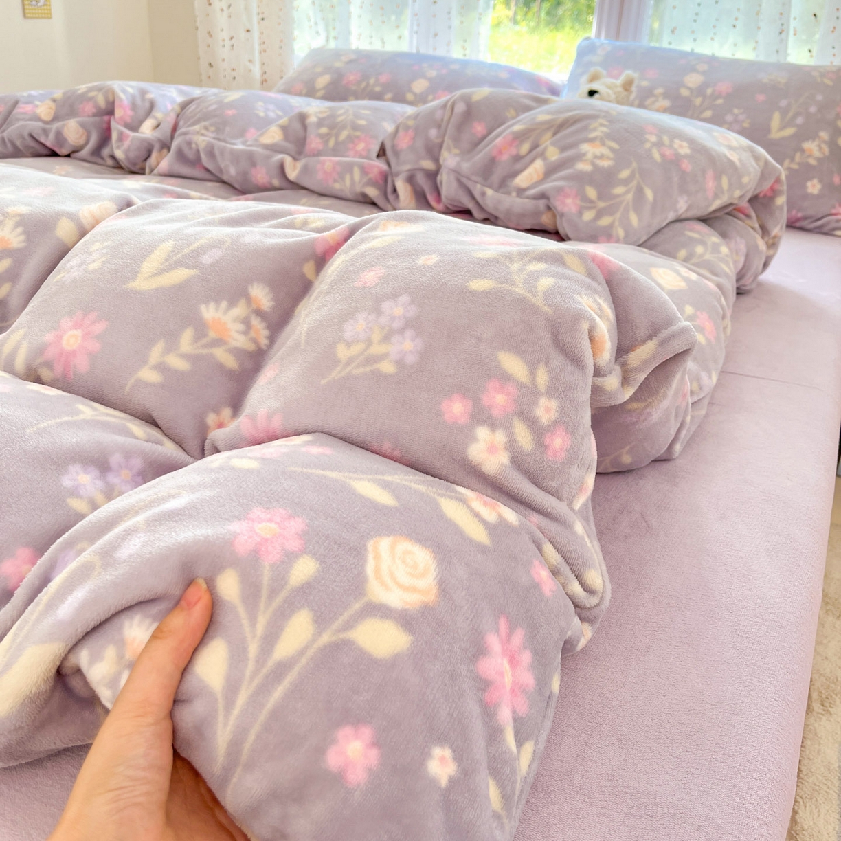 91家纺网 家纺一手货源 找家纺 麦伦家居 2025新款双面200g牛奶绒四件套 月下花影-紫