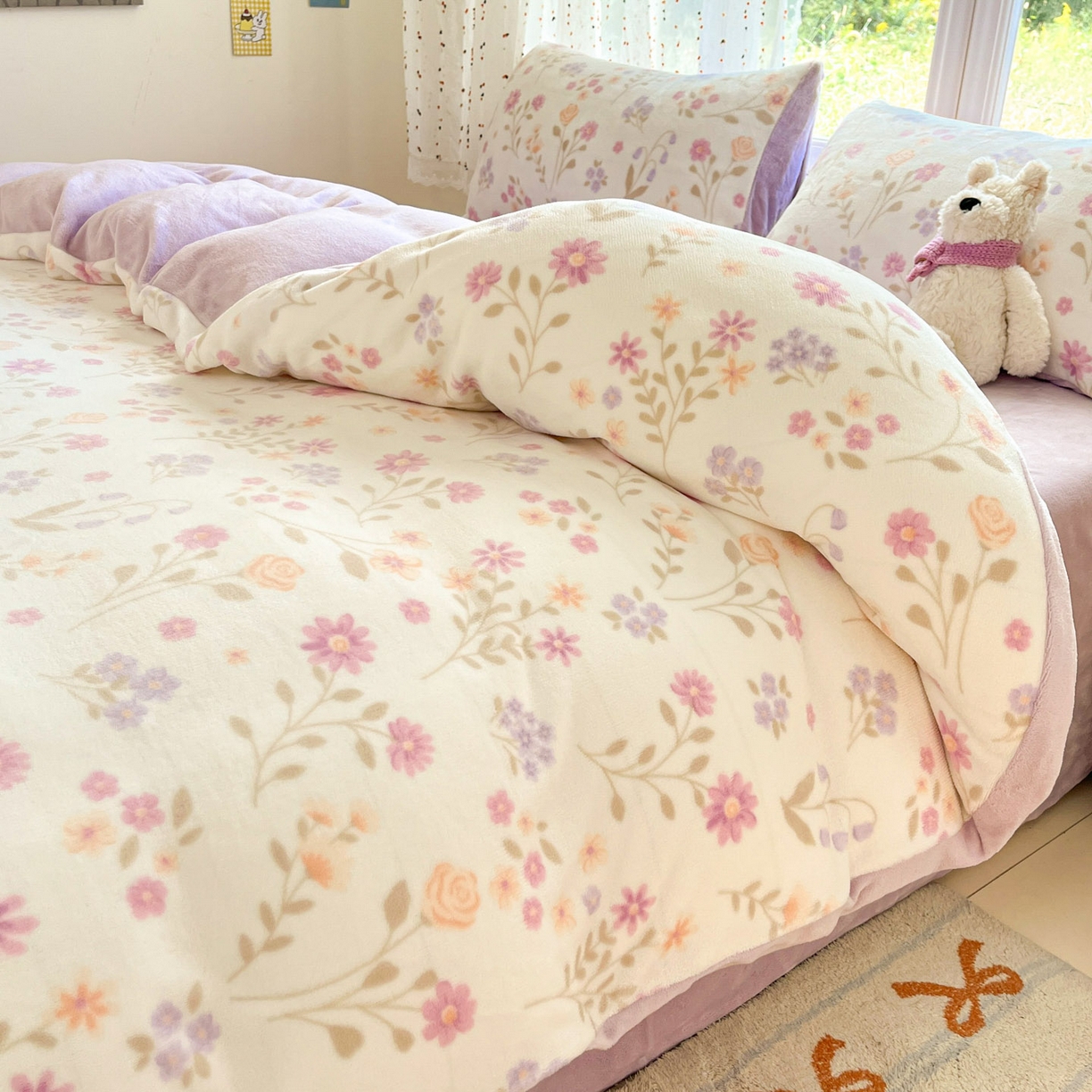 91家纺网 家纺一手货源 找家纺 麦伦家居 2025新款双面200g牛奶绒四件套 月下花影-米