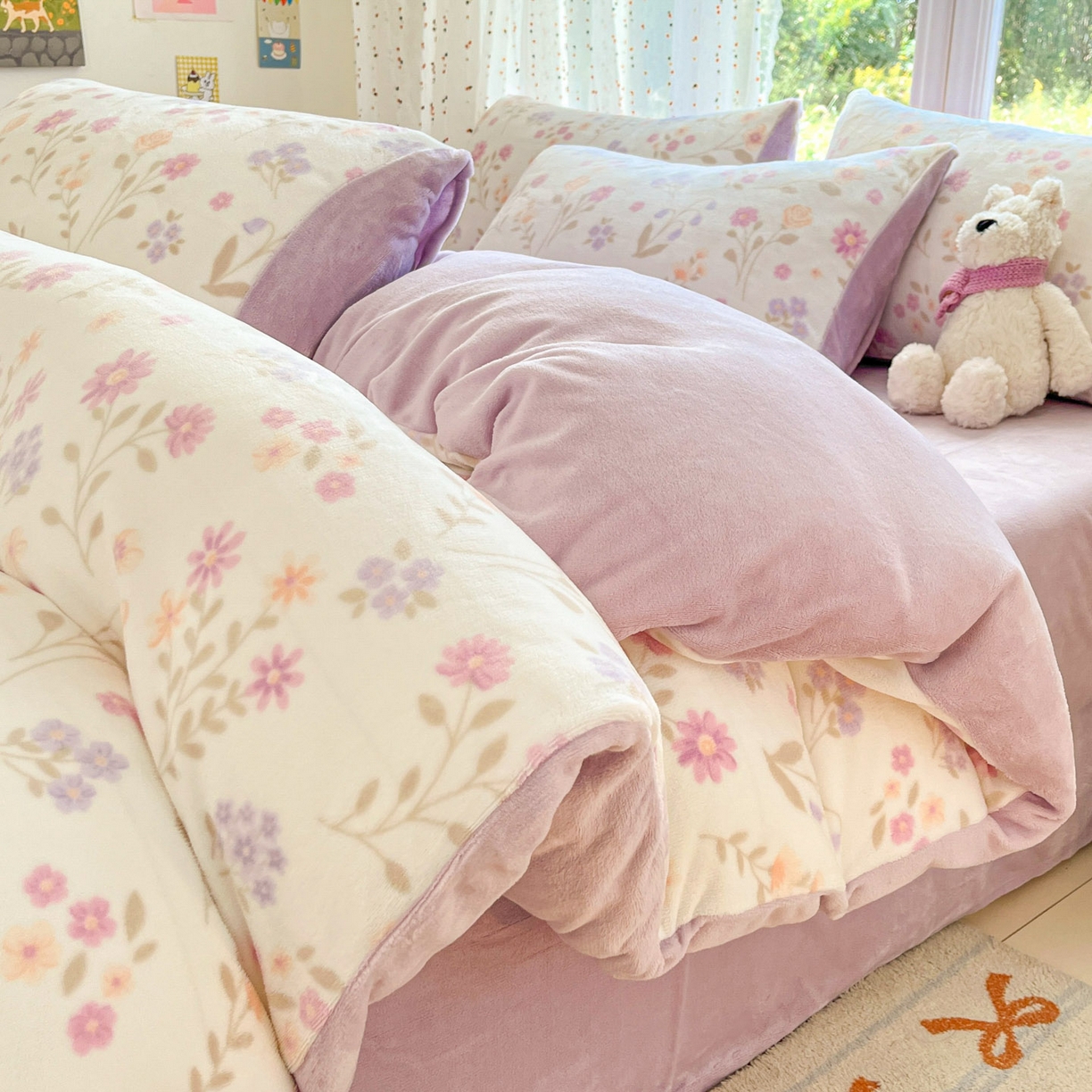 麦伦家居 2025新款双面200g牛奶绒四件套 月下花影-米