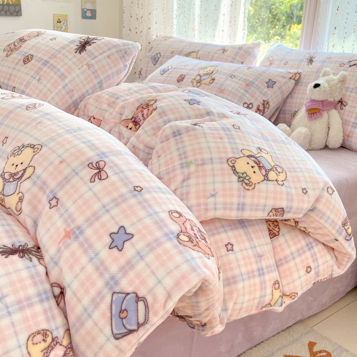 麦伦家居 2025新款双面200g牛奶绒四件套 小熊甜甜圈