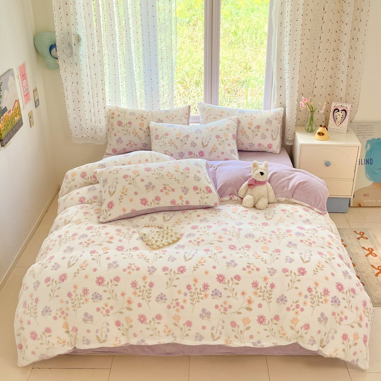 91家纺网 家纺一手货源 找家纺 麦伦家居 2025新款双面200g牛奶绒四件套 月下花影-米