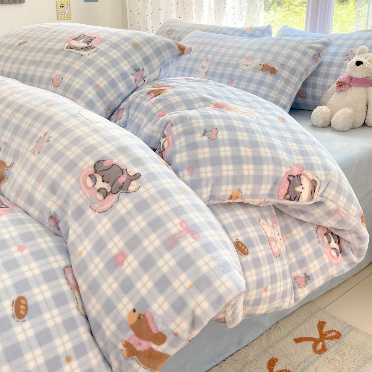 麦伦家居 2025新款双面200g牛奶绒四件套 甜梦乐园-蓝