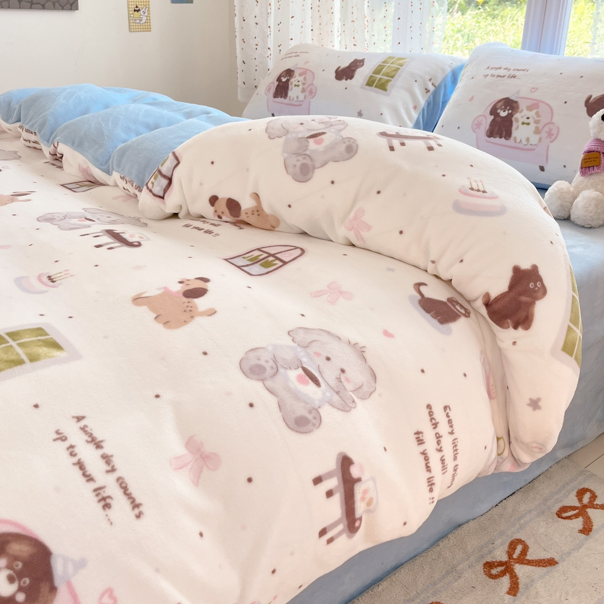 91家纺网 家纺一手货源 找家纺 麦伦家居 2025新款双面200g牛奶绒四件套 小象派对