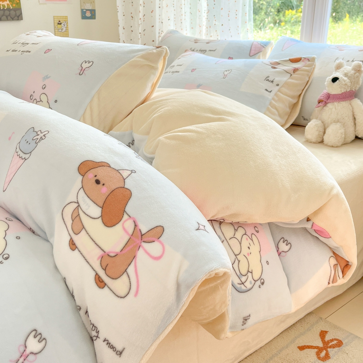 麦伦家居 2025新款双面200g牛奶绒四件套 惬意时光