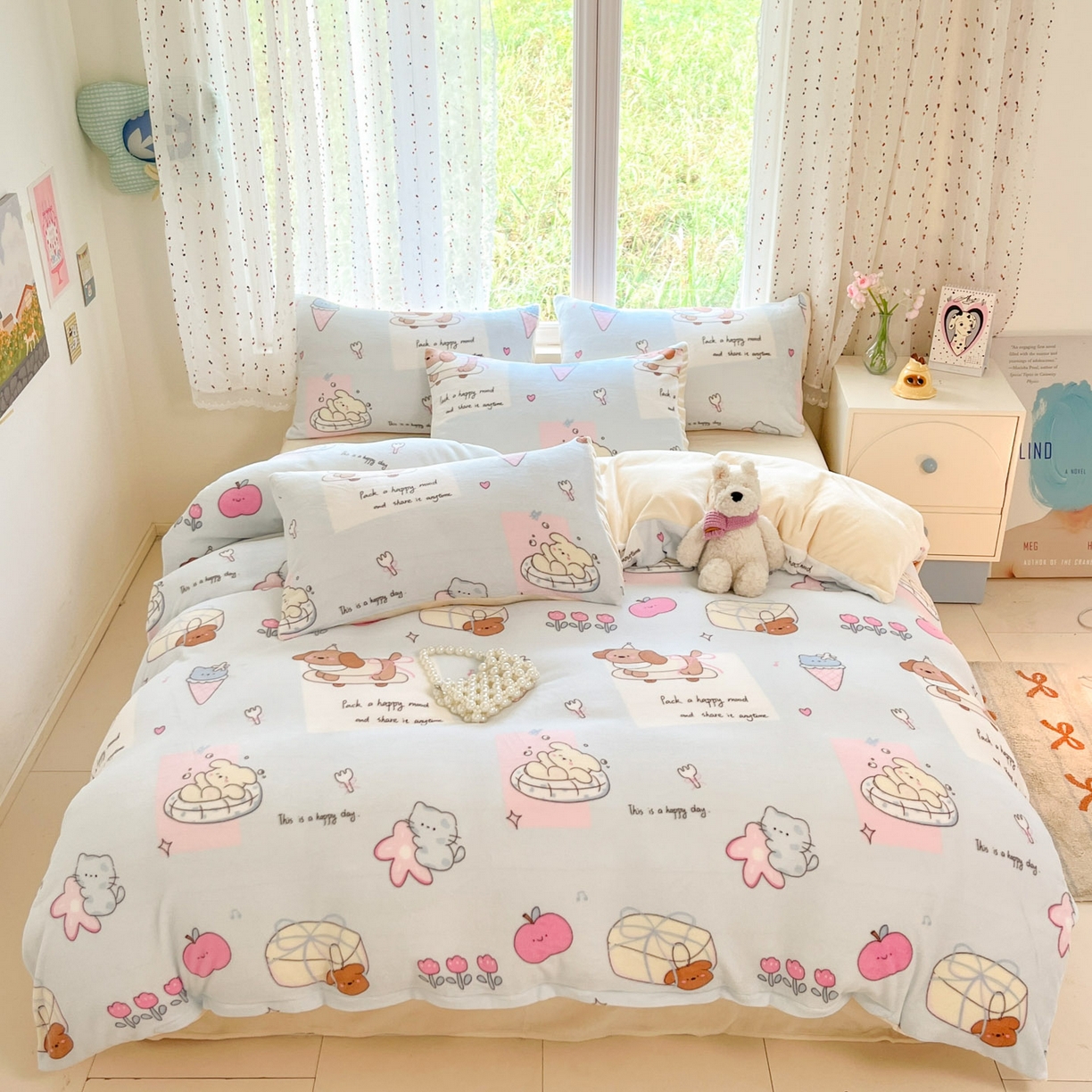 91家纺网 家纺一手货源 找家纺 麦伦家居 2025新款双面200g牛奶绒四件套 惬意时光