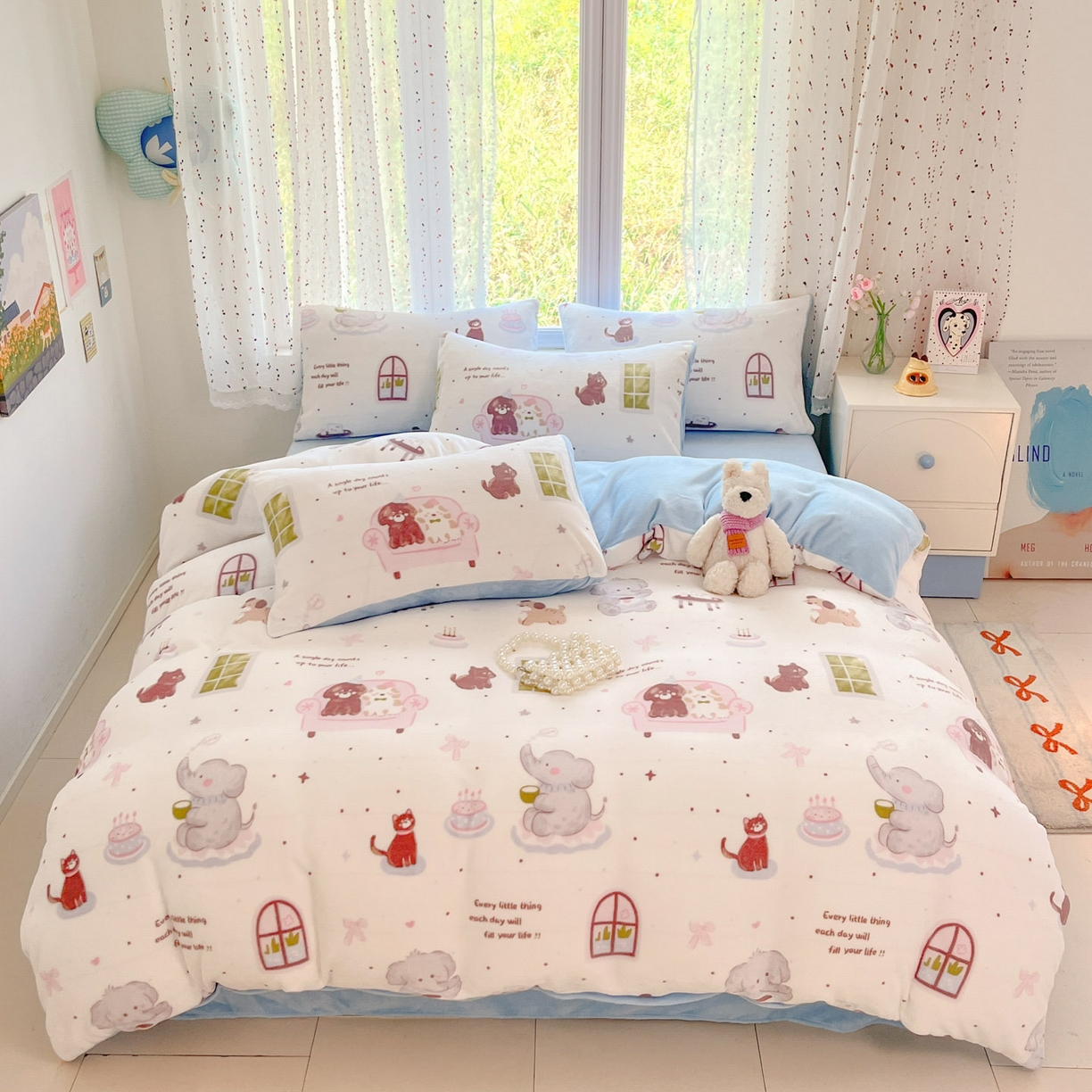 91家纺网 家纺一手货源 找家纺 麦伦家居 2025新款双面200g牛奶绒四件套 小象派对