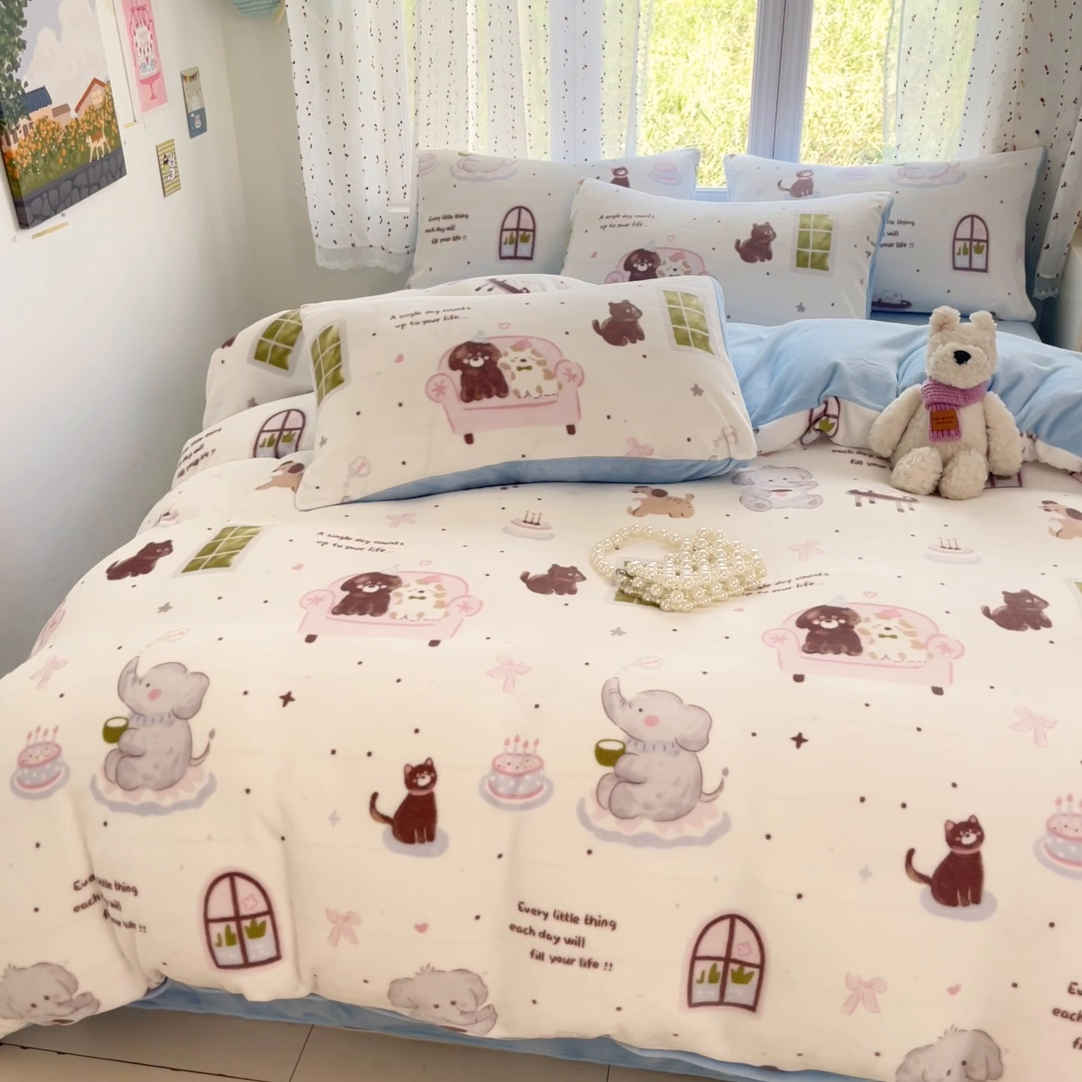 91家纺网 家纺一手货源 找家纺 麦伦家居 2025新款双面200g牛奶绒四件套 小象派对