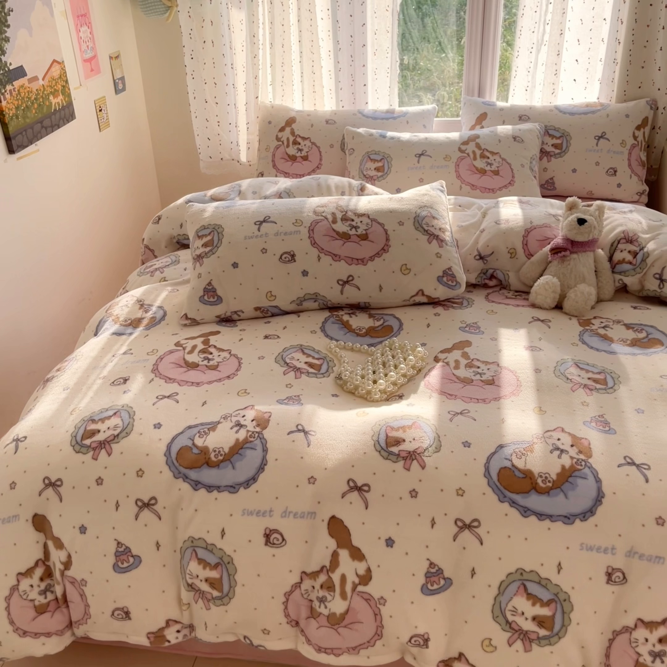 91家纺网 家纺一手货源 找家纺 麦伦家居 2025新款双面200g牛奶绒四件套 奶咖小喵