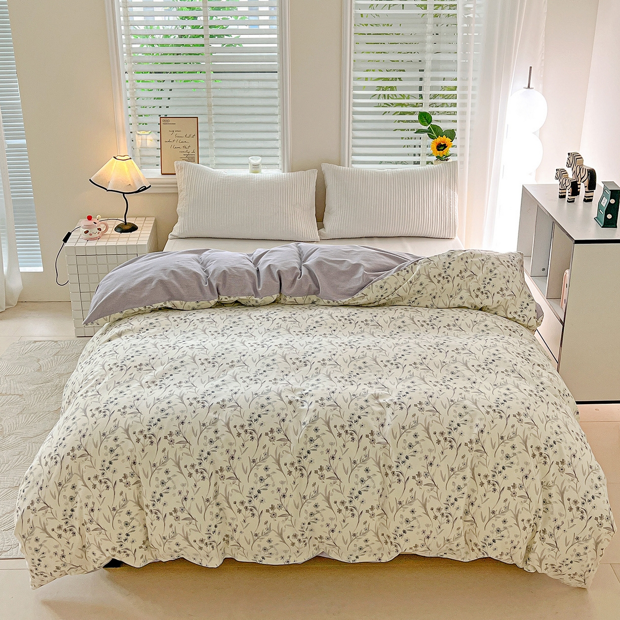 91家纺网 家纺一手货源 找家纺 依庭 2025新款高克重全棉纯棉磨毛印花四件套 樱贝