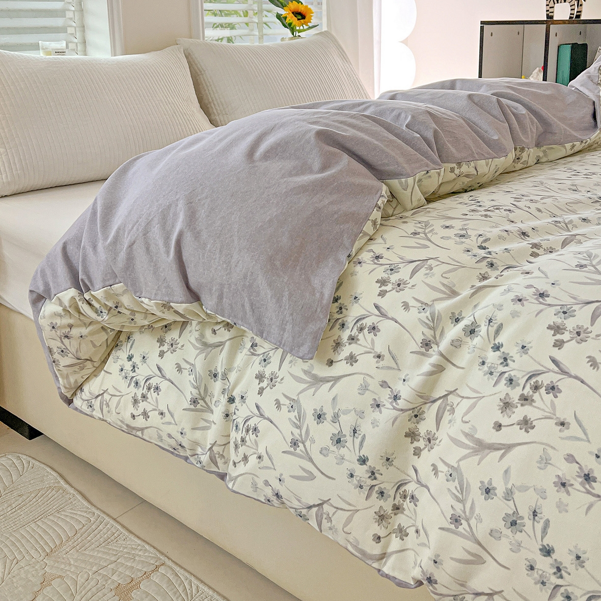 91家纺网 家纺一手货源 找家纺 依庭 2025新款高克重全棉纯棉磨毛印花四件套 樱贝