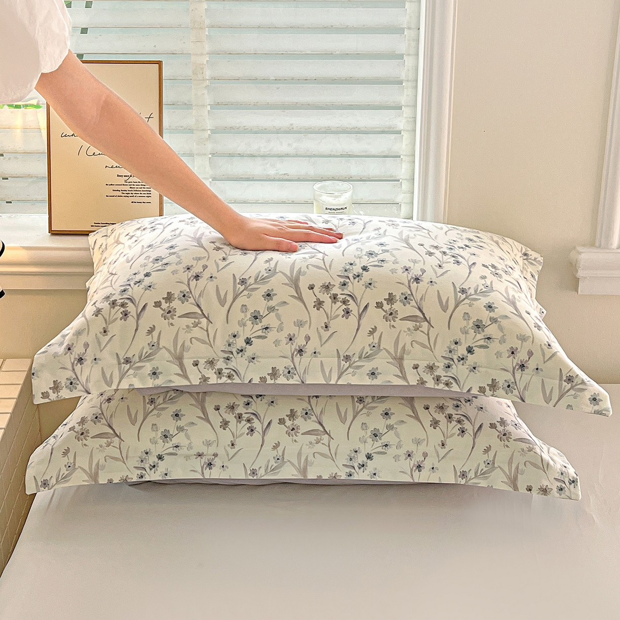 91家纺网 家纺一手货源 找家纺 依庭 2025新款高克重全棉纯棉磨毛印花四件套 樱贝