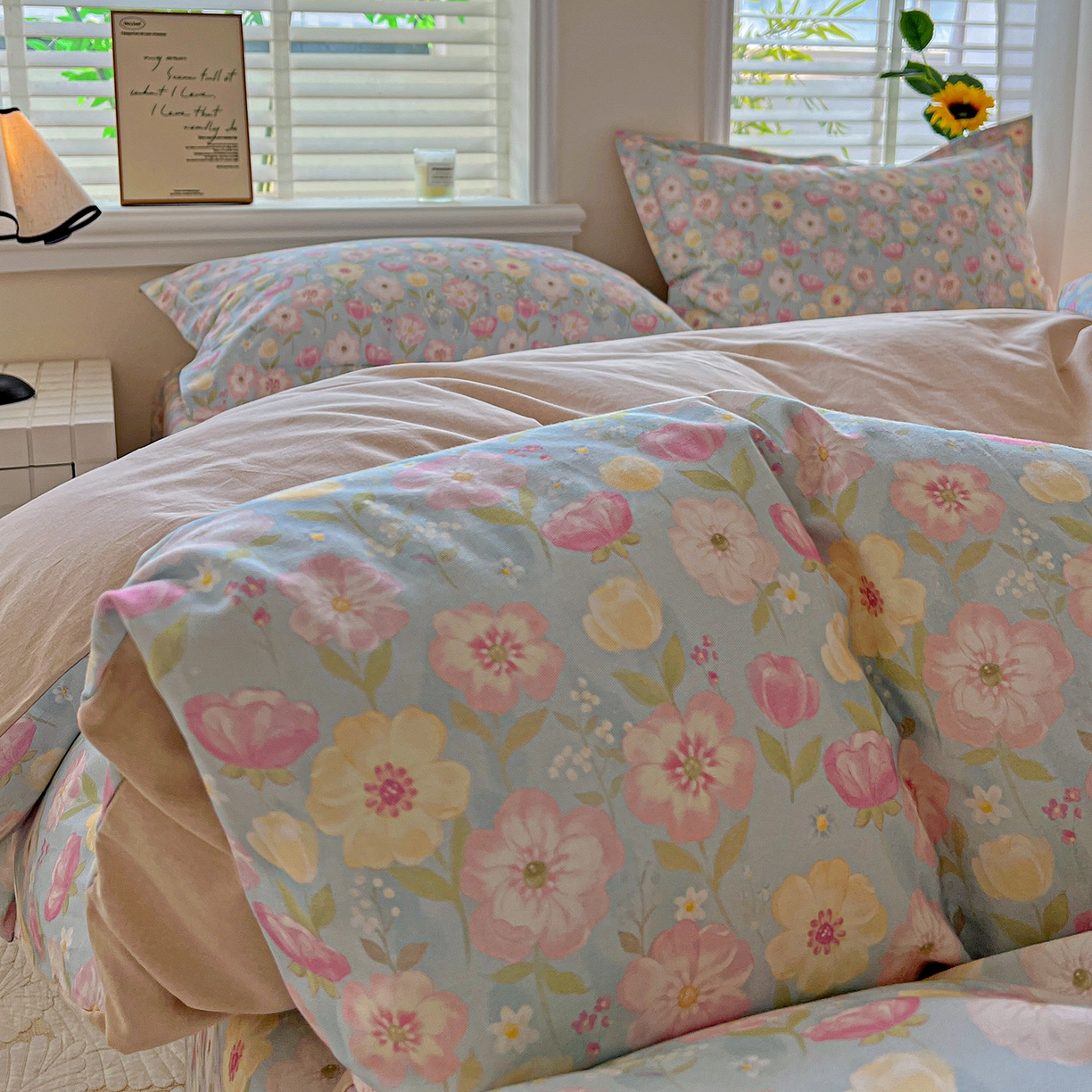 91家纺网 家纺一手货源 找家纺 依庭 2025新款高克重全棉纯棉磨毛印花四件套 樱絮仙踪