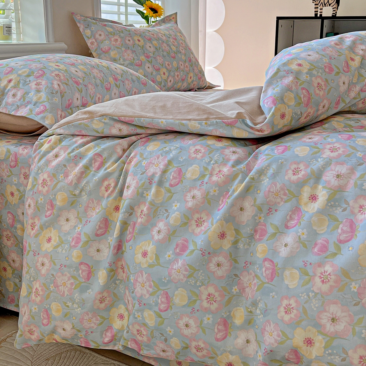 91家纺网 家纺一手货源 找家纺 依庭 2025新款高克重全棉纯棉磨毛印花四件套 樱絮仙踪