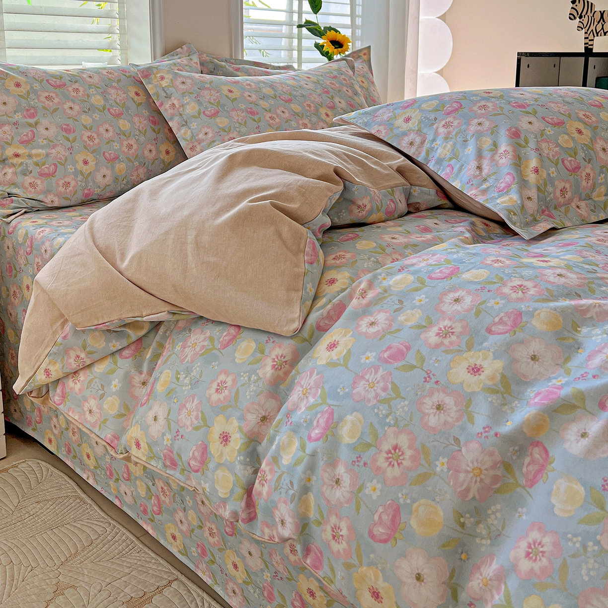 91家纺网 家纺一手货源 找家纺 依庭 2025新款高克重全棉纯棉磨毛印花四件套 樱絮仙踪