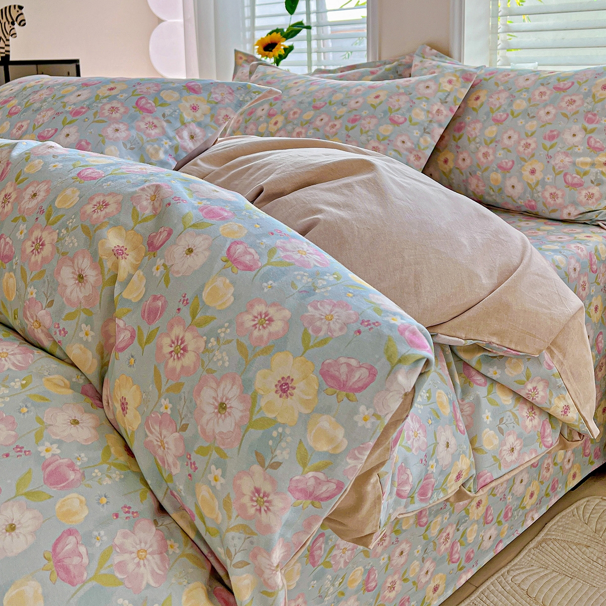 91家纺网 家纺一手货源 找家纺 依庭 2025新款高克重全棉纯棉磨毛印花四件套 樱絮仙踪